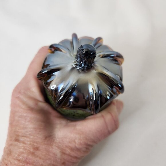 Hand-Blown Glass Acorn-Shaped Ornament Paperweight Green & Brown Speckled Finish - Picture 3 of 8